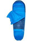 Rab Ascent Down Sleeping Bag (-18°C) - Long - Left Zip (Tempest Blue/Maya Blue) open