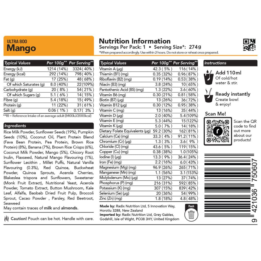 Radix Nutrition Ultra Breakfast v9.0 – 800Kcal bac info