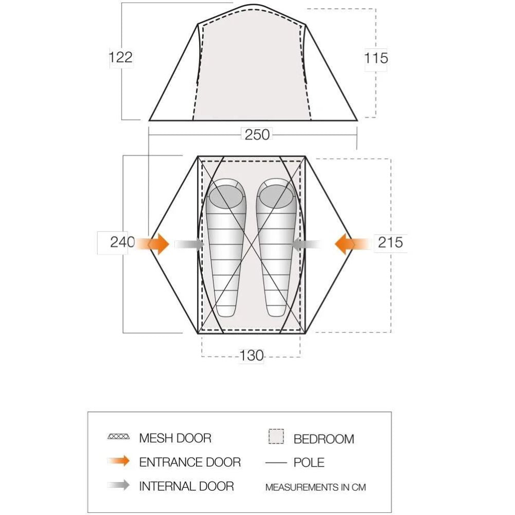 Vango Tryfan 200 Tent - 2 Man Tent - Measurements