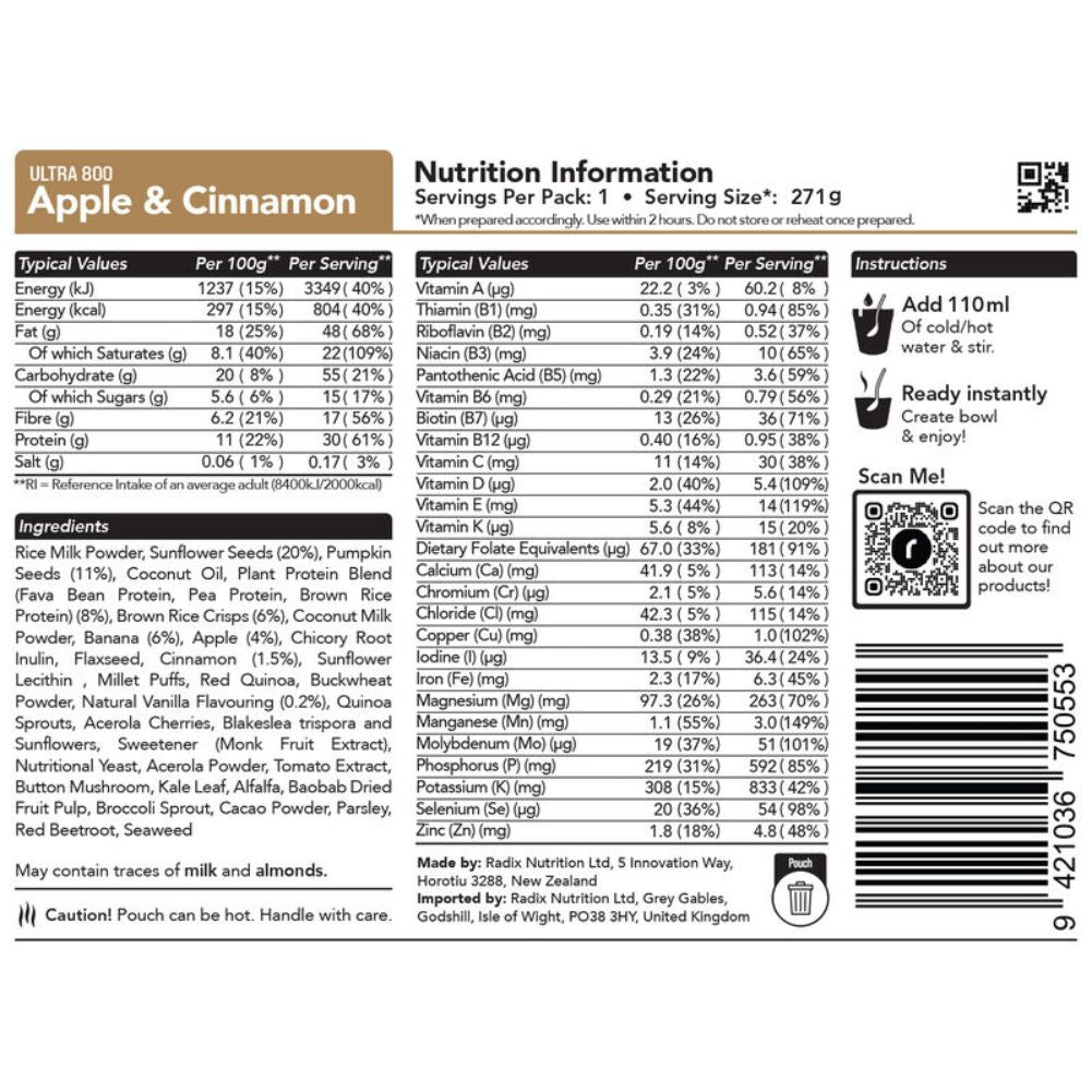 Edit
Radix Nutrition Ultra Breakfast v9.0 - 800Kcal back info