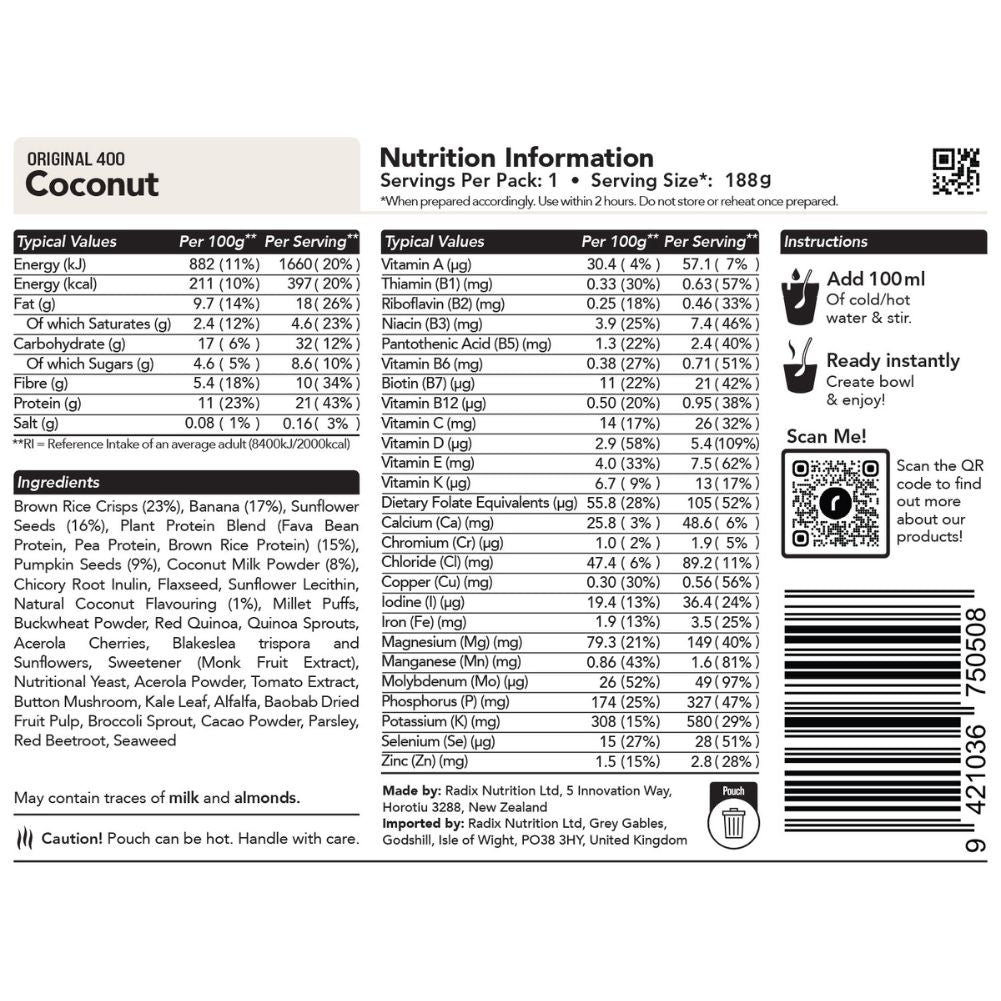 Radix Nutrition Original Breakfast v9.0 – 400Kcal back
