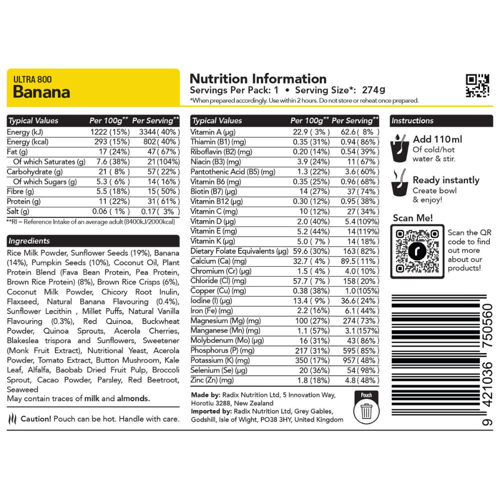 Radix Nutrition Ultra Breakfast v9.0 – 800Kcal back info