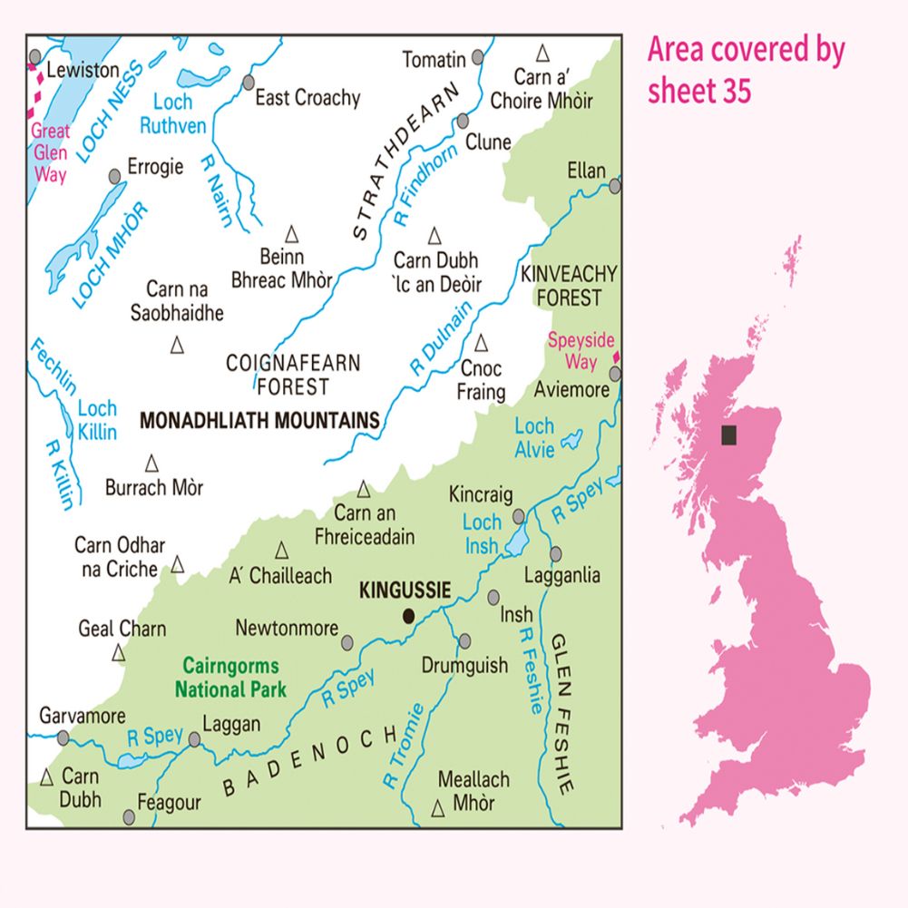 Ordnance Survey Landranger Map 35 Kingussie & Monadhliath Mountains ...