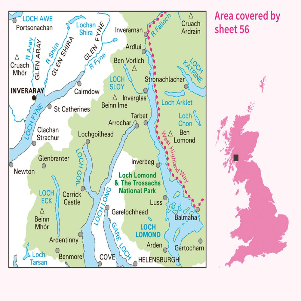 Ordnanace Survey Landranger Map 56 – Loch Lomond & Inveraray map info