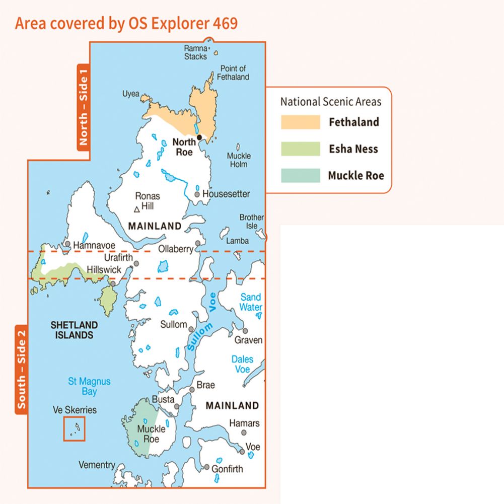 Ordnance Survey Explorer Map 469- Shetland – Mainland North West – North Roe & Sullom Voe
