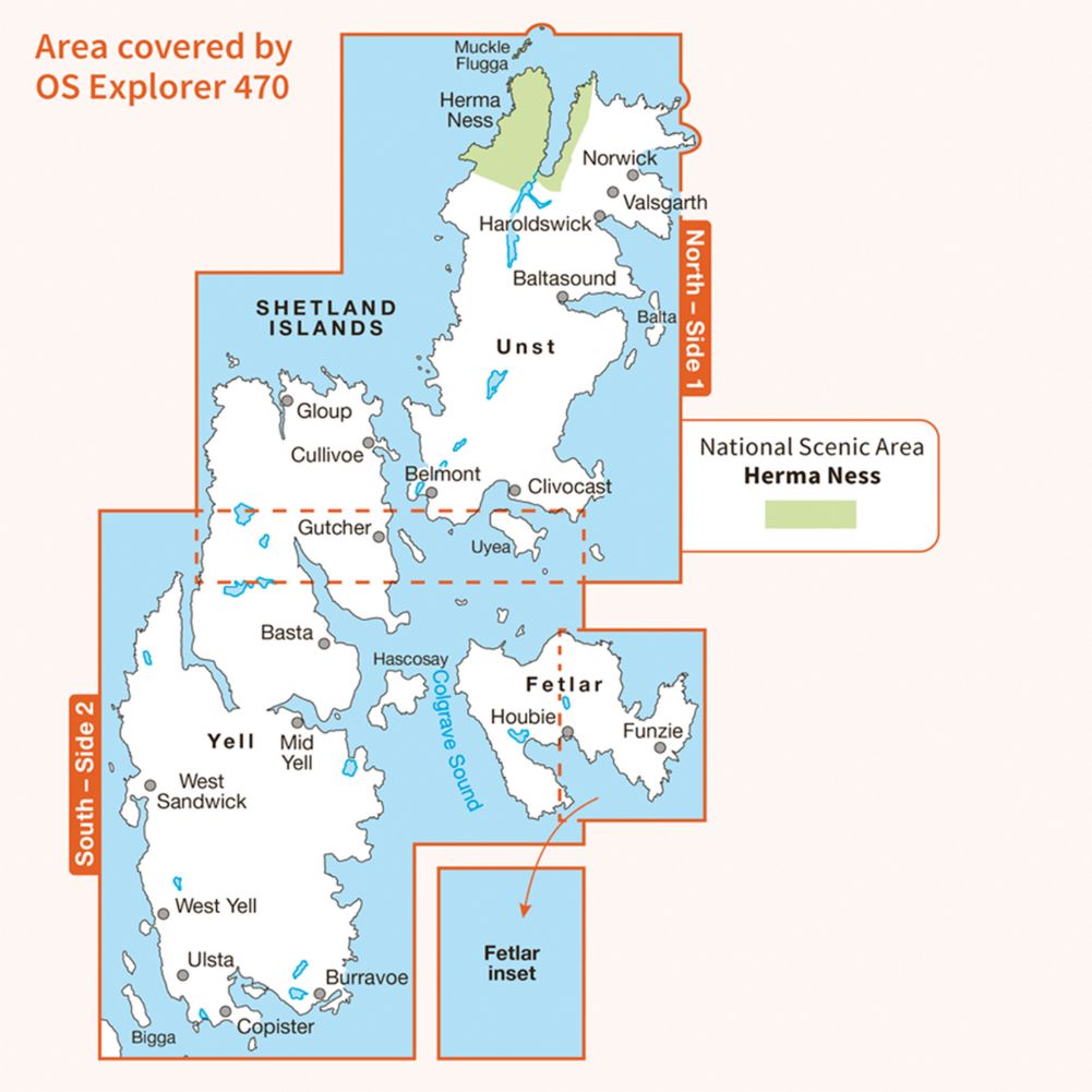Ordnance Survey Explorer Map 470 – Shetland – Unst, Yell & Fetlar