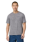 Patagonia  Men's Capilene Cool Daily Graphic Shirt - Waters (Boardshort Logo Abalone Blue: Feather Grey) male model front