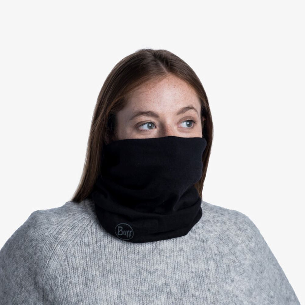 Buff Midweight Merino Wool Neckwarmer/Facecover (Solid Black)