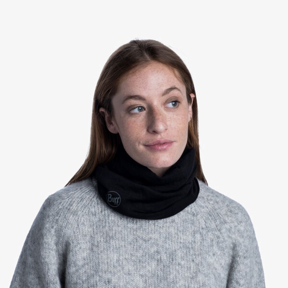 Buff Midweight Merino Wool Neckwarmer/Facecover (Solid Black)