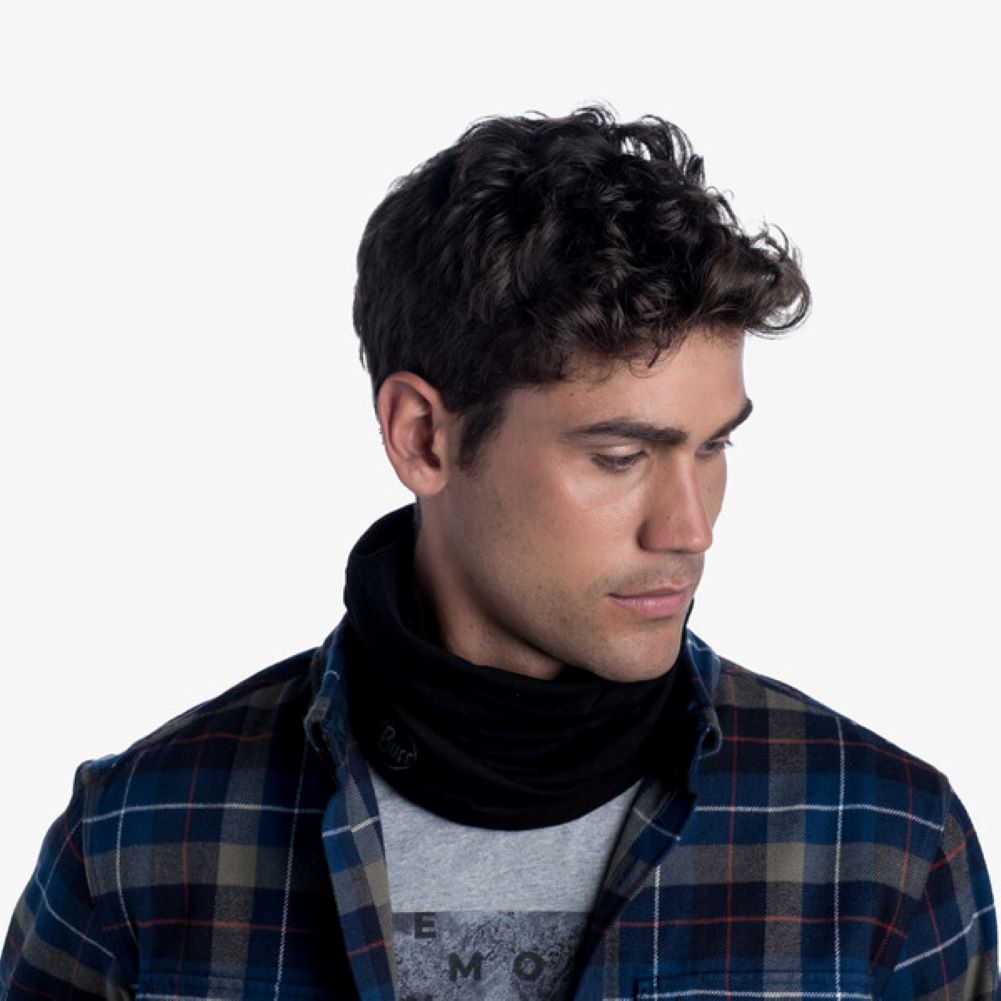 Buff Midweight Merino Wool Neckwarmer/Facecover (Solid Black)