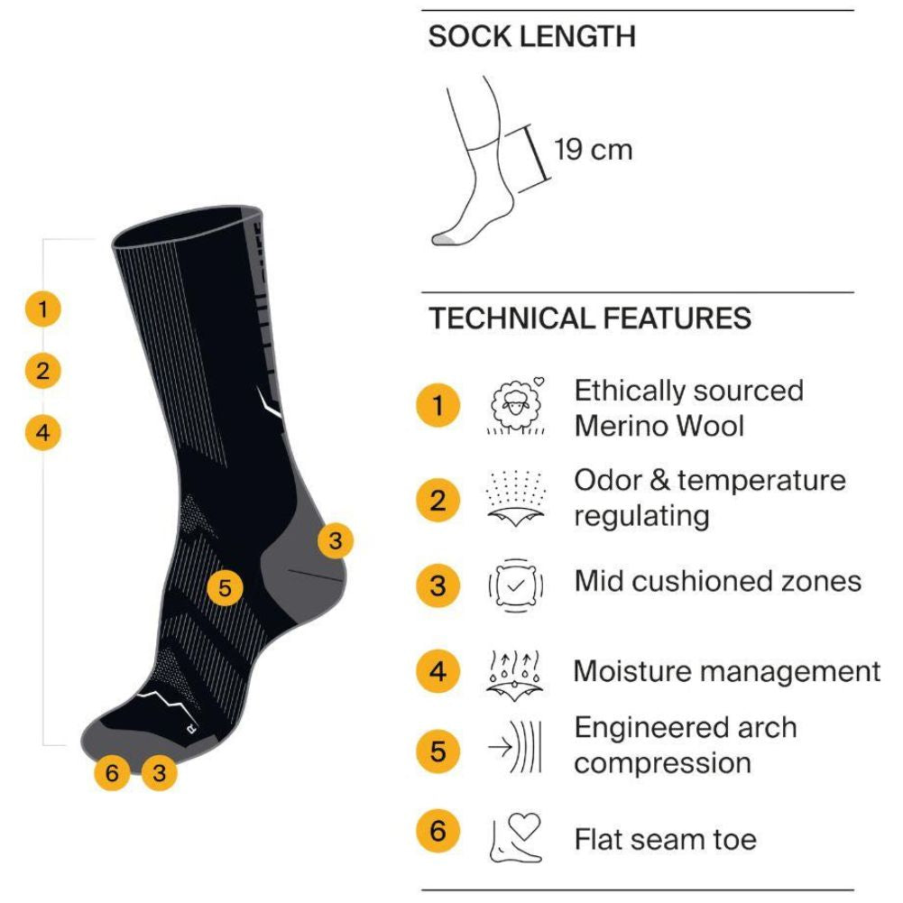 Buff Lightweight Merino Wool Crew Socks (Graphite) sock length