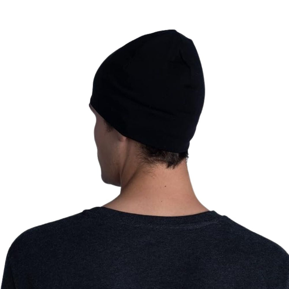 Buff Merino Midweight Beanie Hat (Solid Black) back head