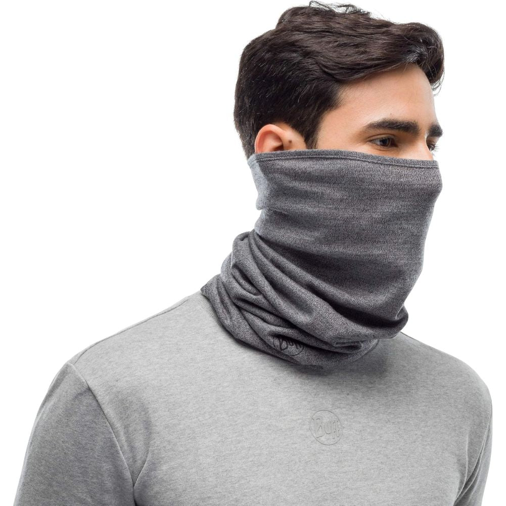 Buff Midweight Merino Wool Neckwarmer/Facecover (Light Grey Melange) model right