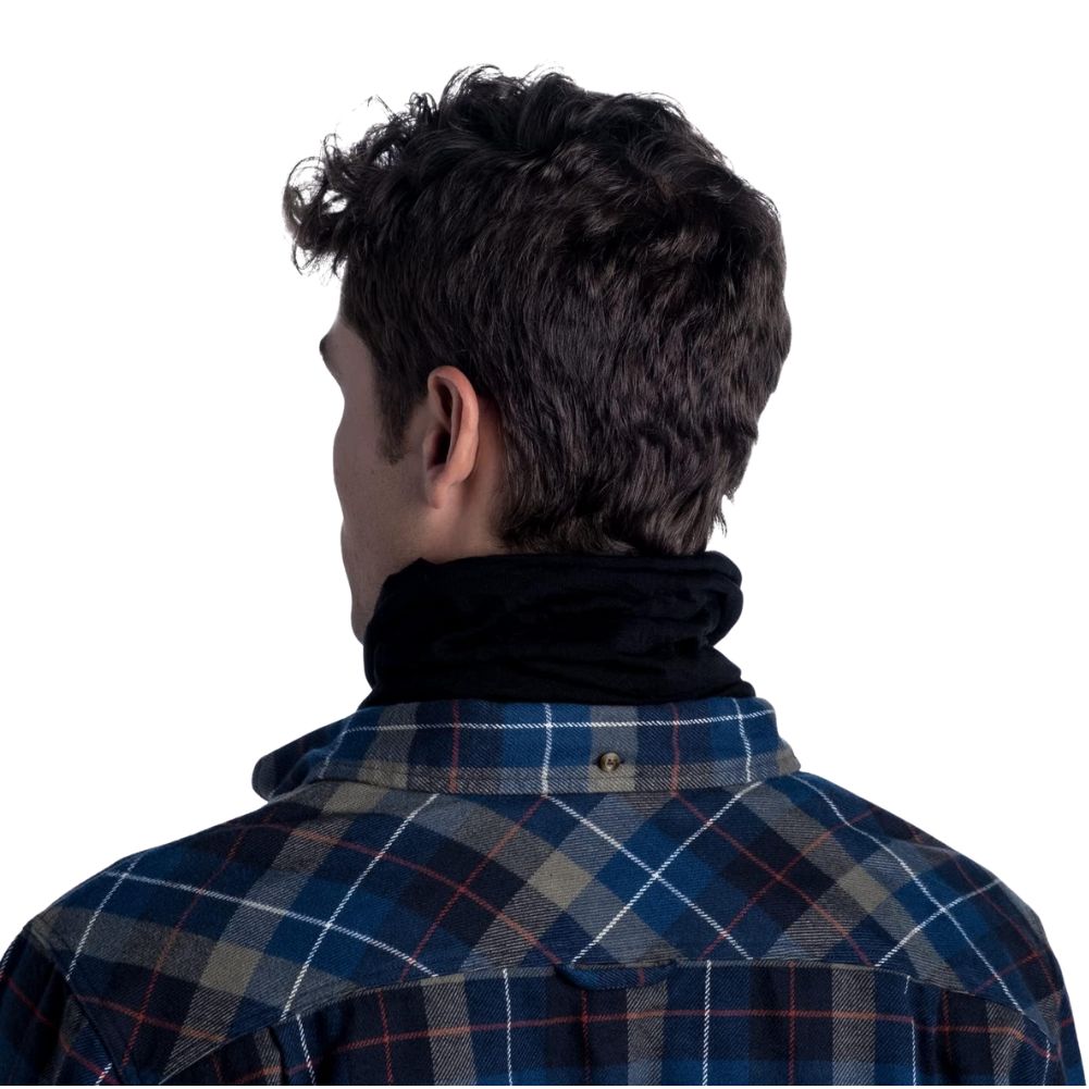 Buff Midweight Merino Wool Neckwarmer/Facecover (Solid Black) back model