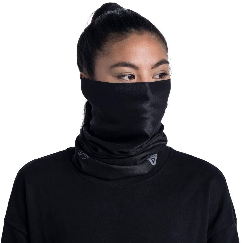 Buff ThermoNet Neckwarmer Face Cover (Solid Black) woman covered