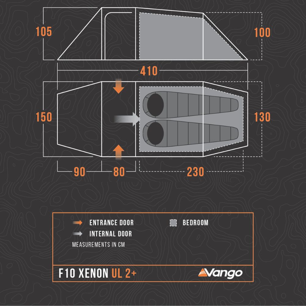 Force Ten (F10) Xenon UL 2 Plus Tent - 2 Man Lightweight Tent Measurements