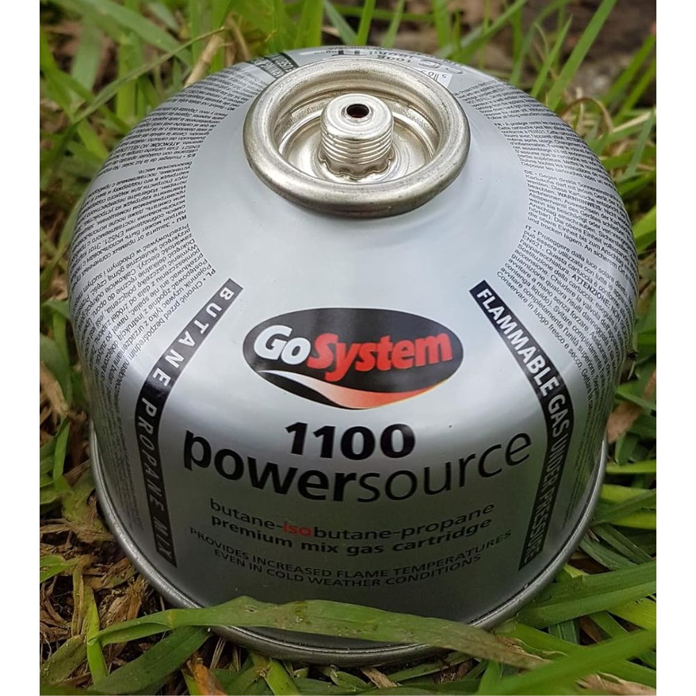 GoSystem Powersource Butane Propane Threaded Mix 100g Gas Cartridge close up