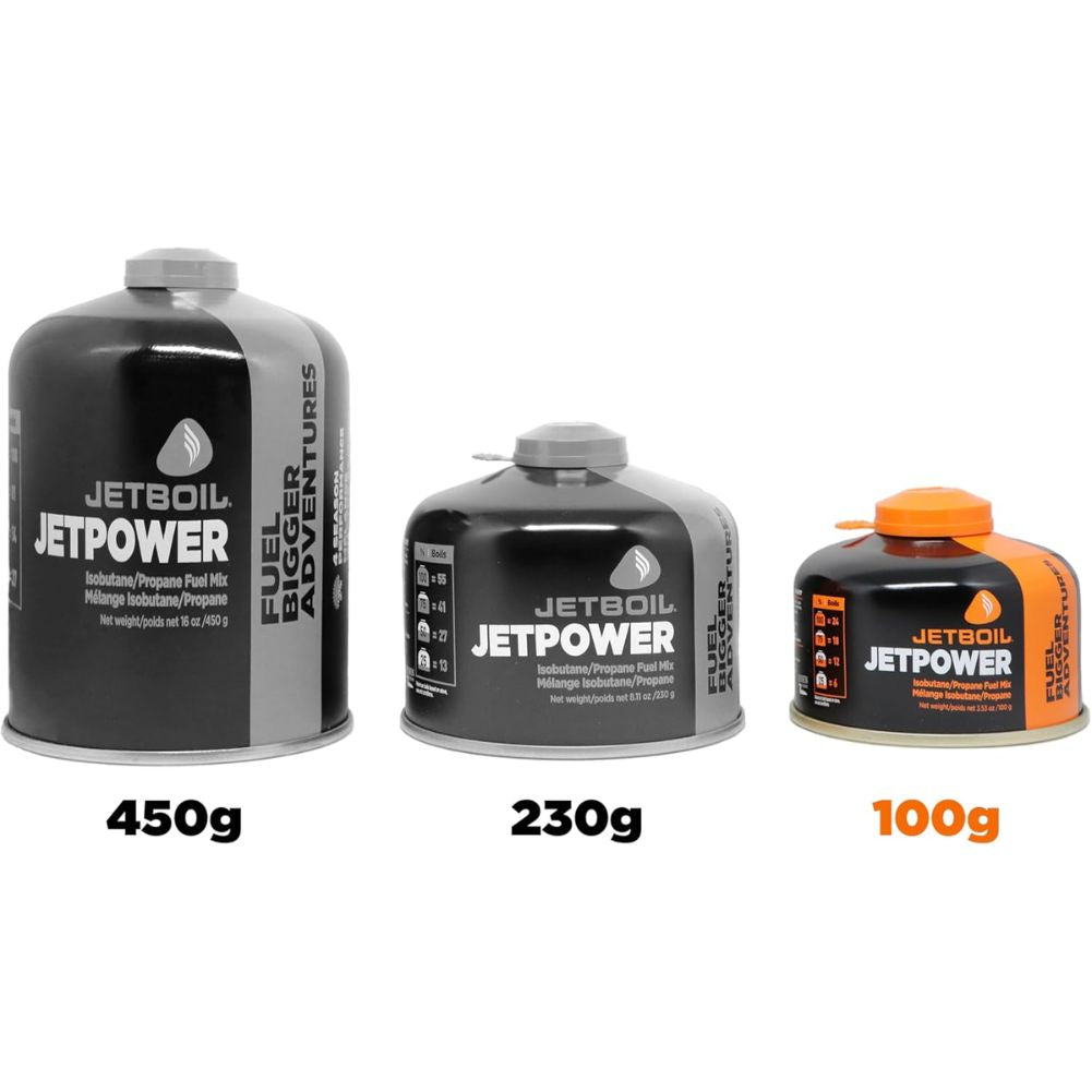 Jetboil JetPower Fuel 100g Gas Canister sizes