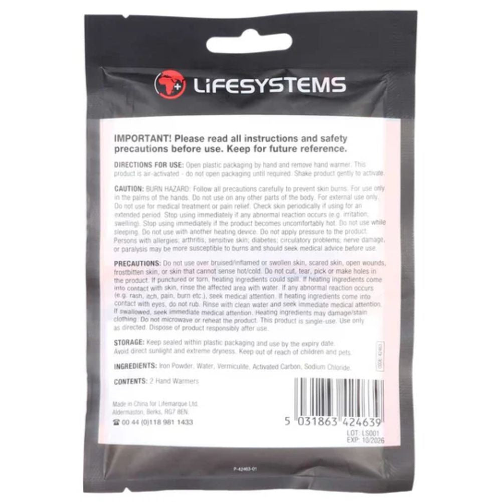 Lifesystems Air Activated Hand Warmers back