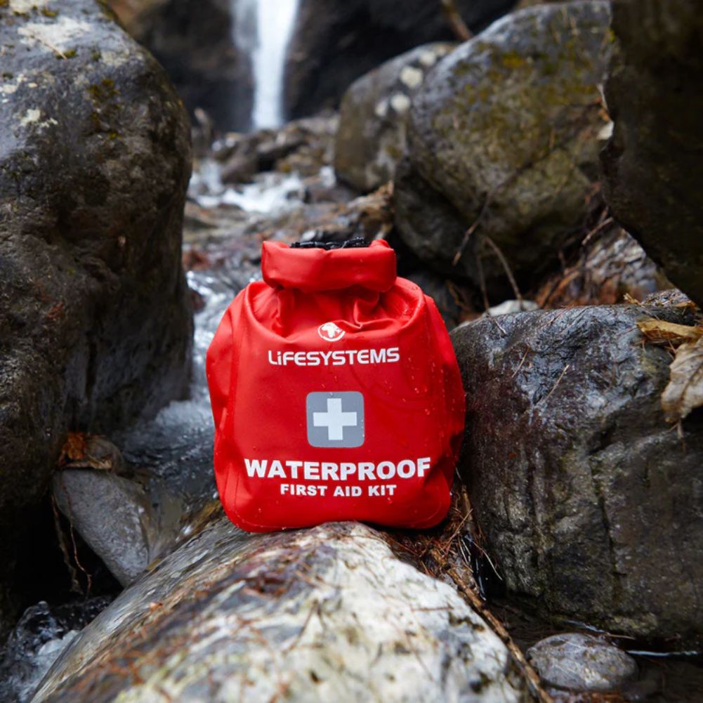 Lifesystems Waterproof First Aid Kit in the rocks