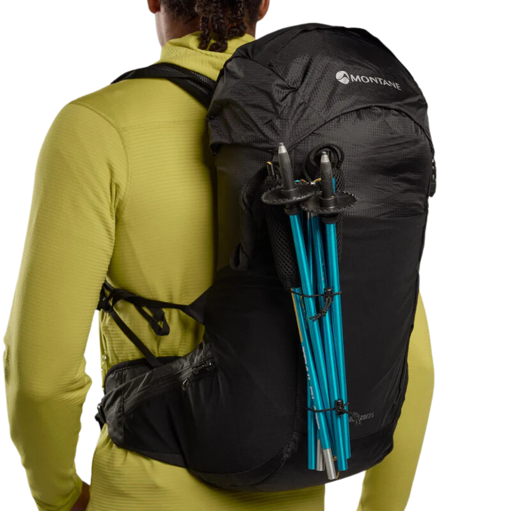 Montane Trailblazer 25L Backpack 2024 (Black) poles holding