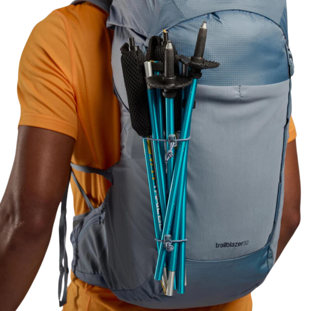 Montane Trailblazer 32L Backpack 2024 (Stone Blue) poles attached
