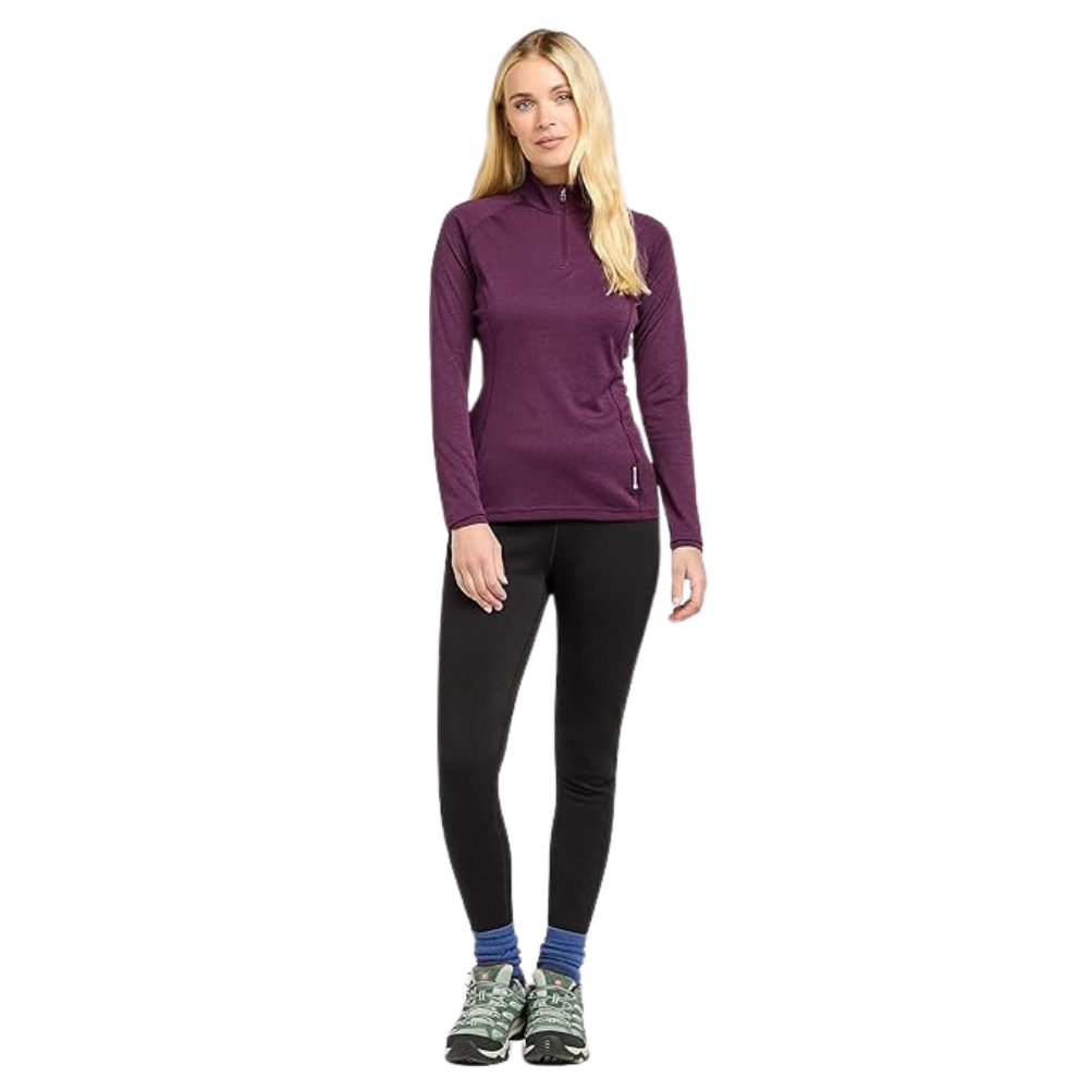 Montane Women's Dart Zip Neck Long Sleeve T-Shirt (Saskatoon Berry) model