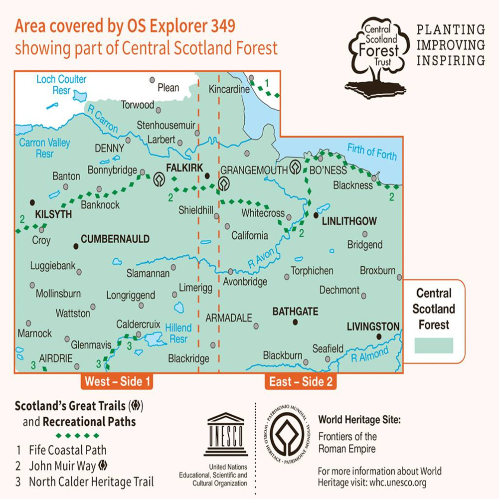 Ordnance Survey Explorer Map 349 Falkirk, Cumbernauld & Livingston map