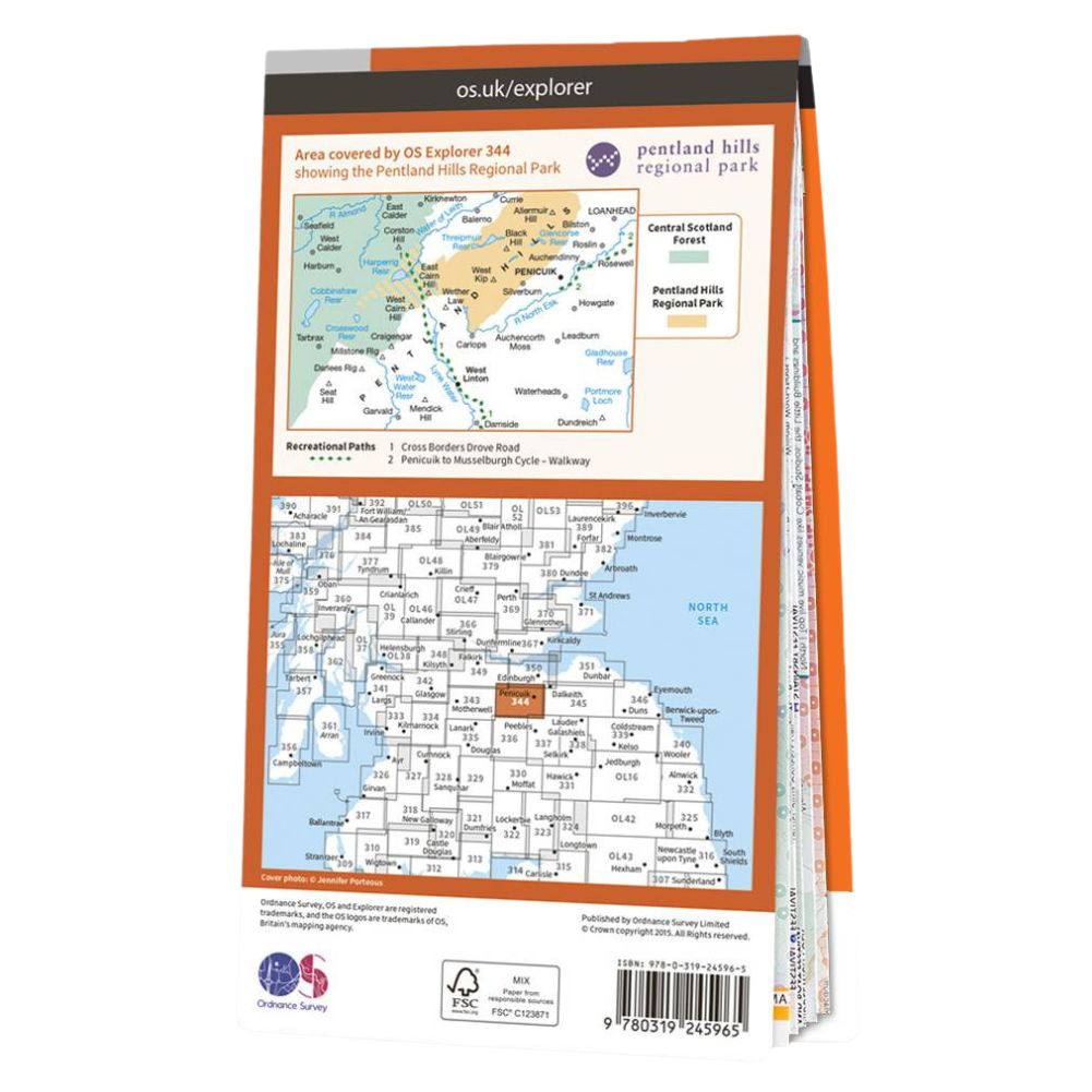 Ordnance Survey Explorer Map 344 Pentland Hills Back 