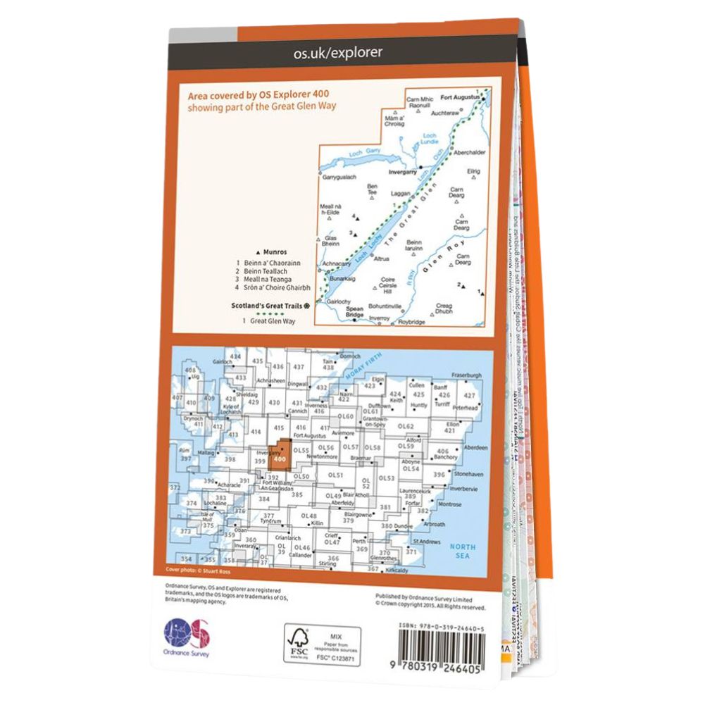 Ordnance Survey Explorer Map 400 Loch Lochy &amp; Glen Roy Back
