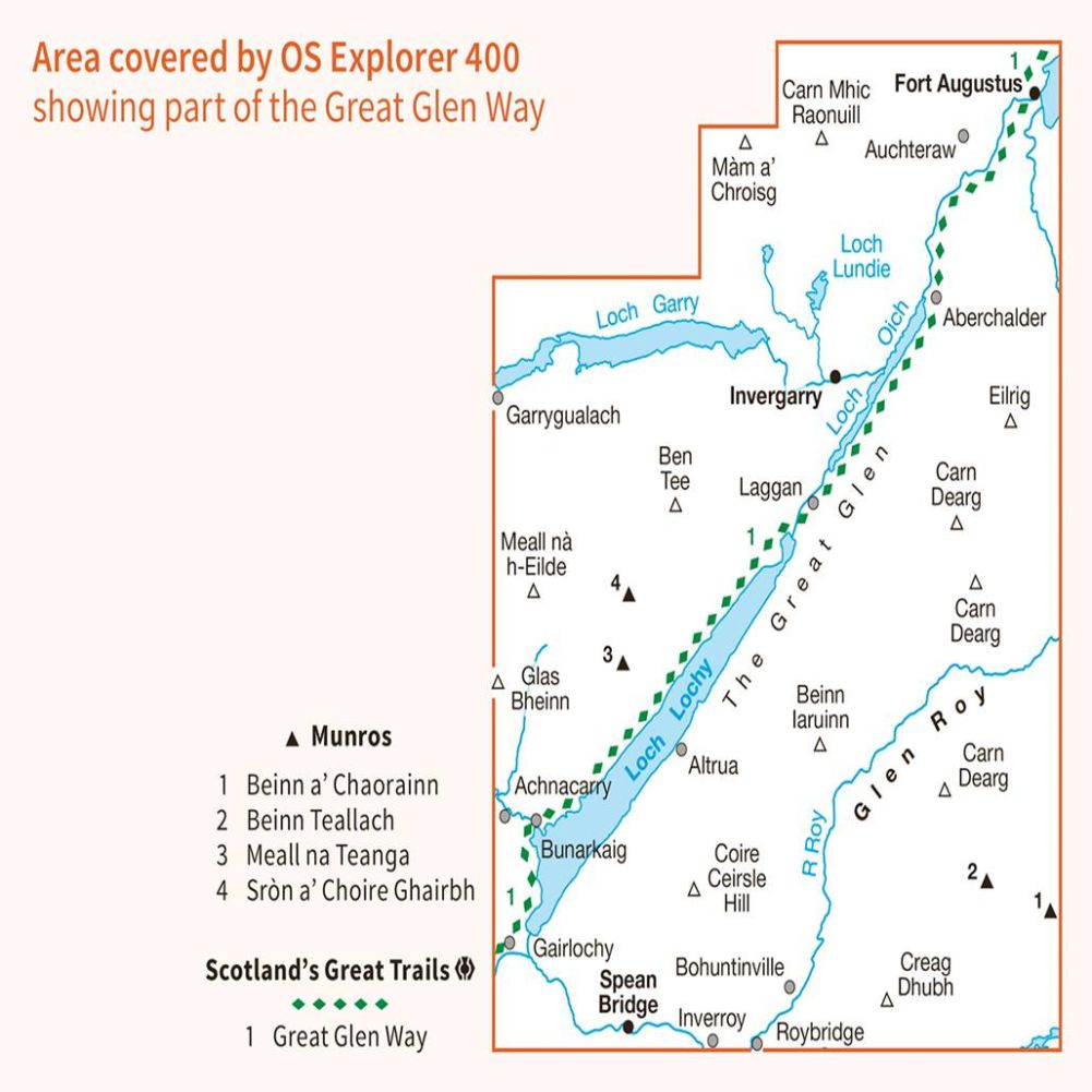 Ordnance Survey Explorer Map 400 Loch Lochy &amp; Glen Roy Close