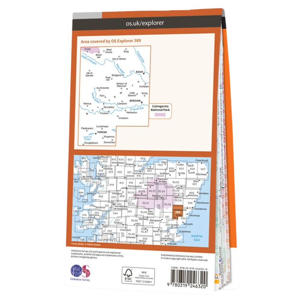 Ordnance Survey Explorer Map 389 Forfar, Brechin & Edzell Back