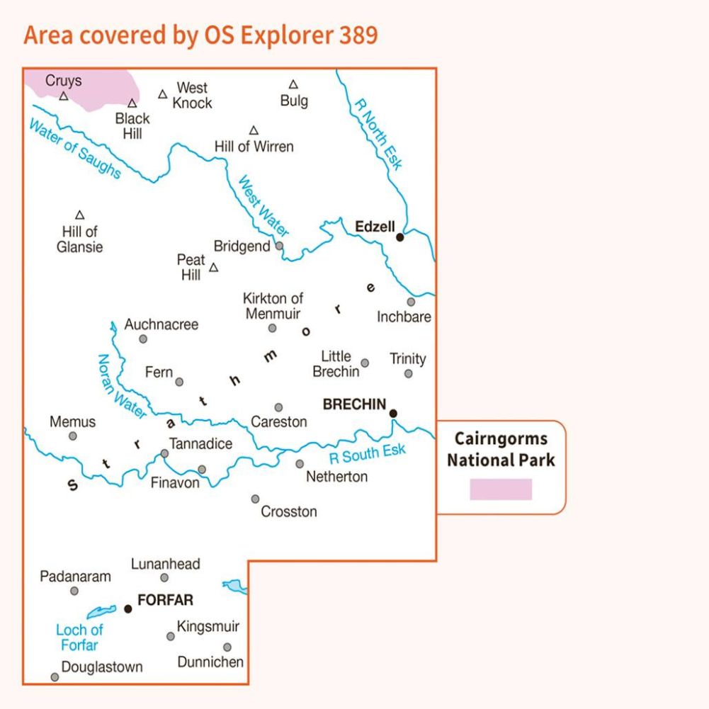 Ordnance Survey Explorer Map 389 Forfar, Brechin & Edzell Full