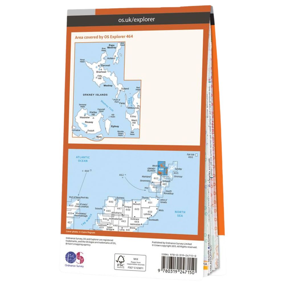 Ordnance Survey Explorer Map 464 Orkney - Westray, Papa Westray, Rousay, Egilsay & Wyre Back