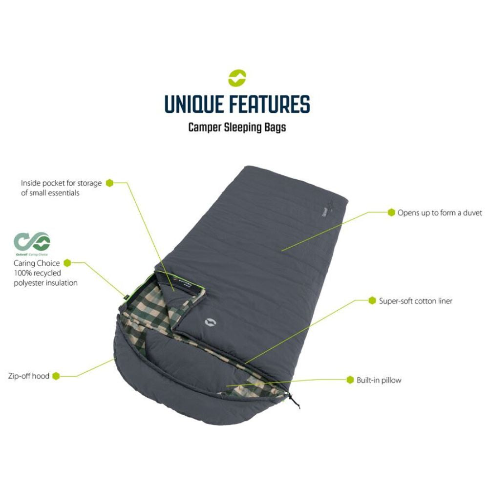 Outwell Camper Lux Double Sleeping Bag (Forest Green) info