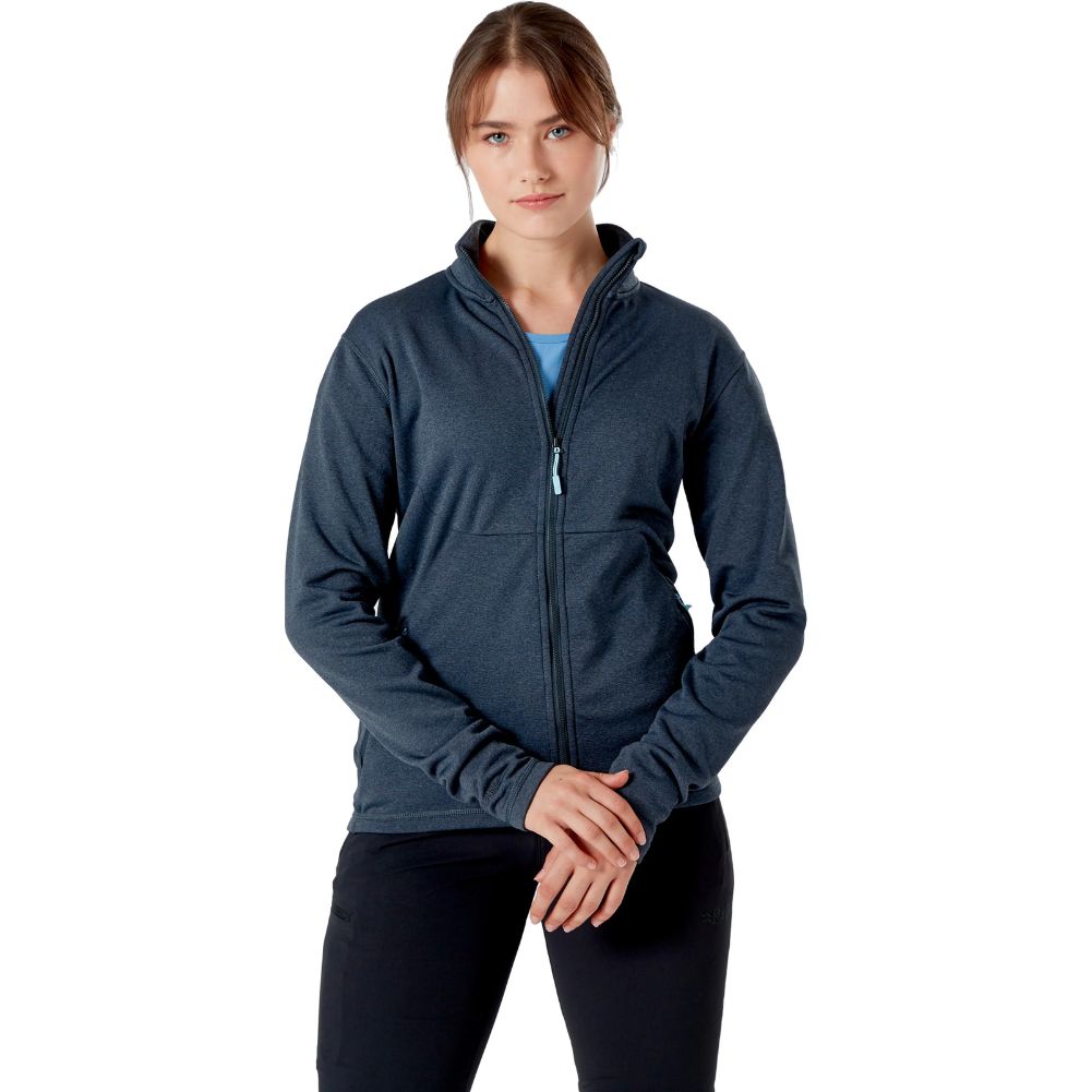 Rab Women&#39;s Geon Fleece Jacket (Black/Steel Marl) model pose