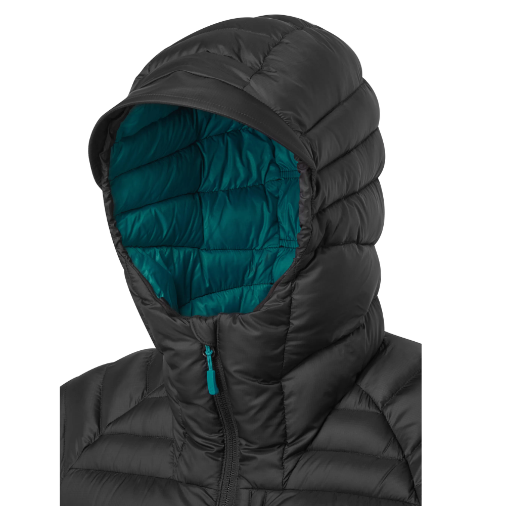 Women&#39;s Microlight Alpine Long Down Jacket (Black) hood