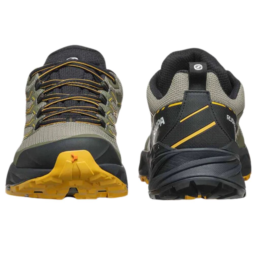 Scarpa Men&#39;s Rush 2 GTX Walking Shoes (Moss/Sulphur) front and back