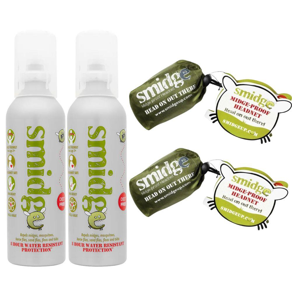 Smidge Midge and Insect-Proof Head Net &amp; Smidge Spray 75ml (Twin Pack)