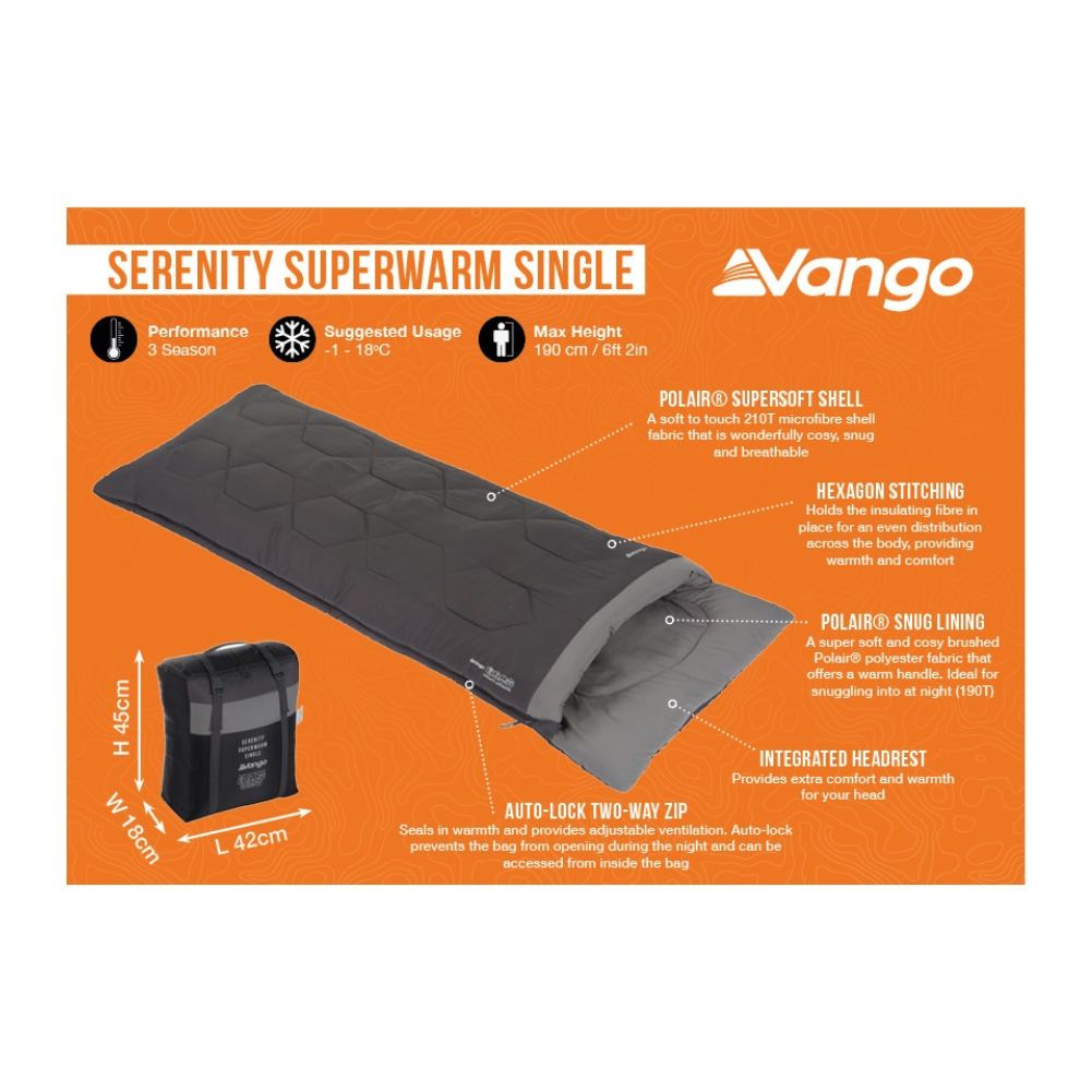 Vango Serenity Superwarm Single Sleeping Bag (Shadow Grey)