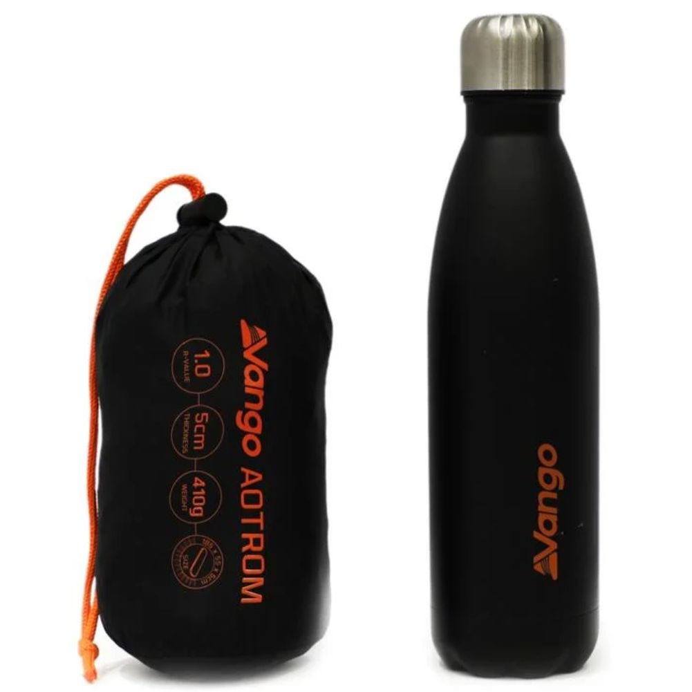 Vango Aotrom Lightweight 5cm Sleep Mat - Standard standing up next to bottle
