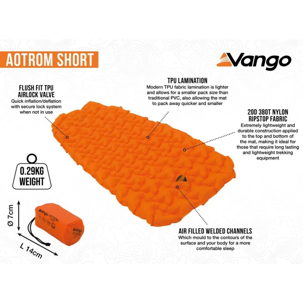 Vango Aotrom Short 5cm Sleeping Mat (Orange) info