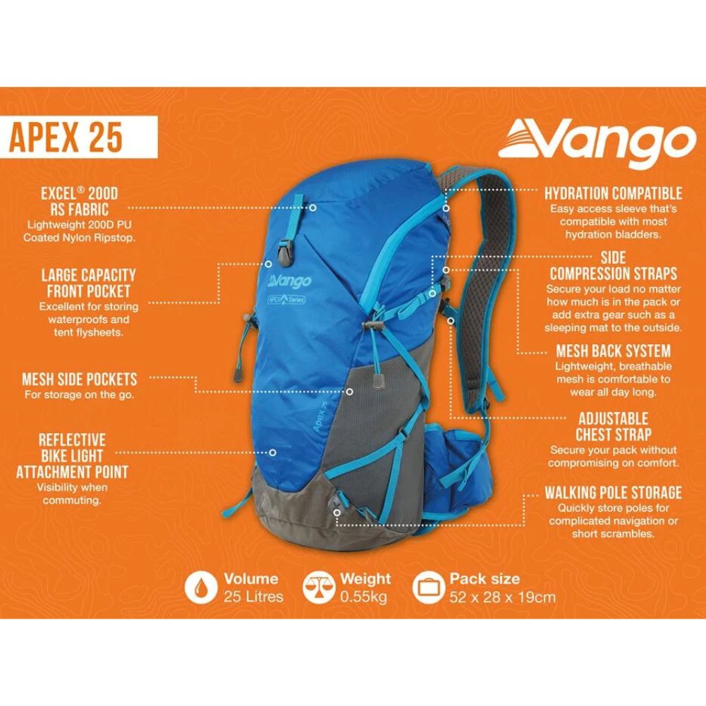Vango Apex 25 Rucksack (Crystal Blue) info