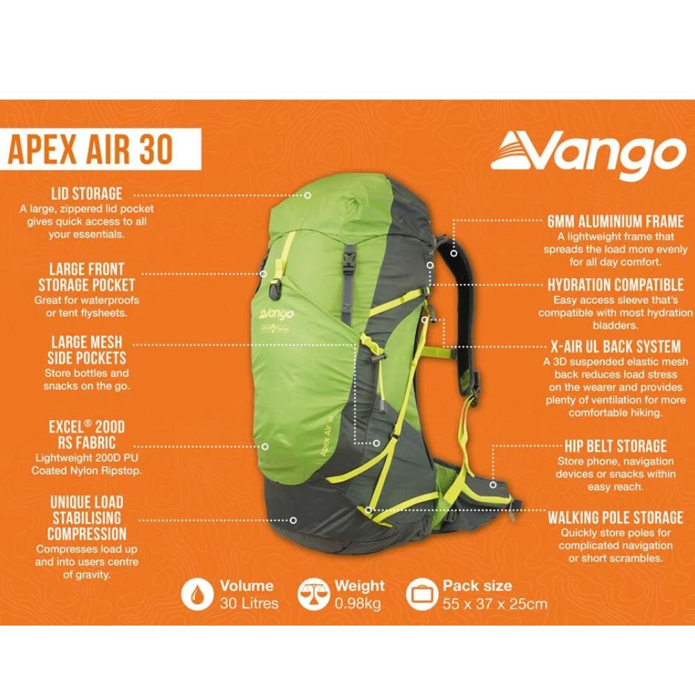 Vango Apex Air 30 Rucksack (Peridot Green) info
