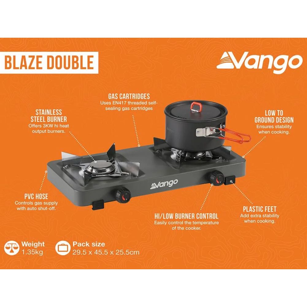 Vango Blaze Double Burner Camping Gas Cooker info