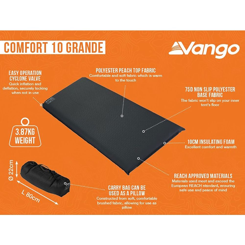 Vango Comfort 10cm Grande Self Inflating Mat info