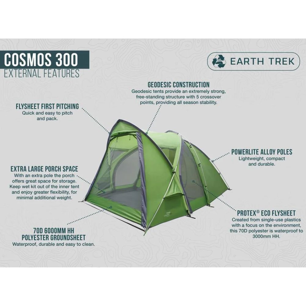 Vango Cosmos 300 Tent - 3-Man Tent (Pamir Green) info