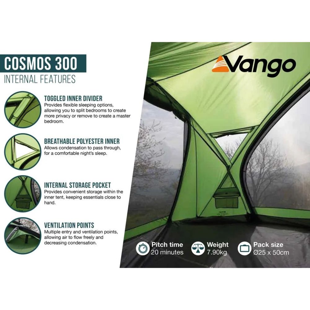 Vango Cosmos 300 Tent - 3-Man Tent (Pamir Green) more info
