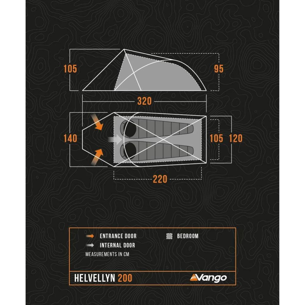 Vango Helvellyn 200 Trekking Tent - 2 Man Semi-Geodesic Tent diagram