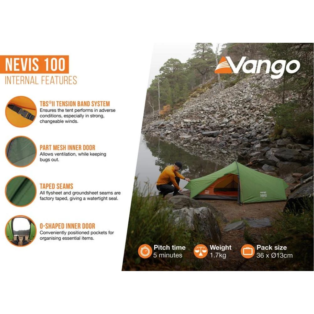 Vango Nevis 100 Tent - 1 Person Trekking Tent (Pamir Green) more info